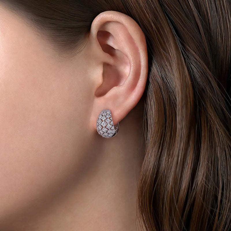 Oval Full‑Pave Diamond Hollow Huggie Earrings Luxury Glam Diamond Women’s Ear Jewelry
