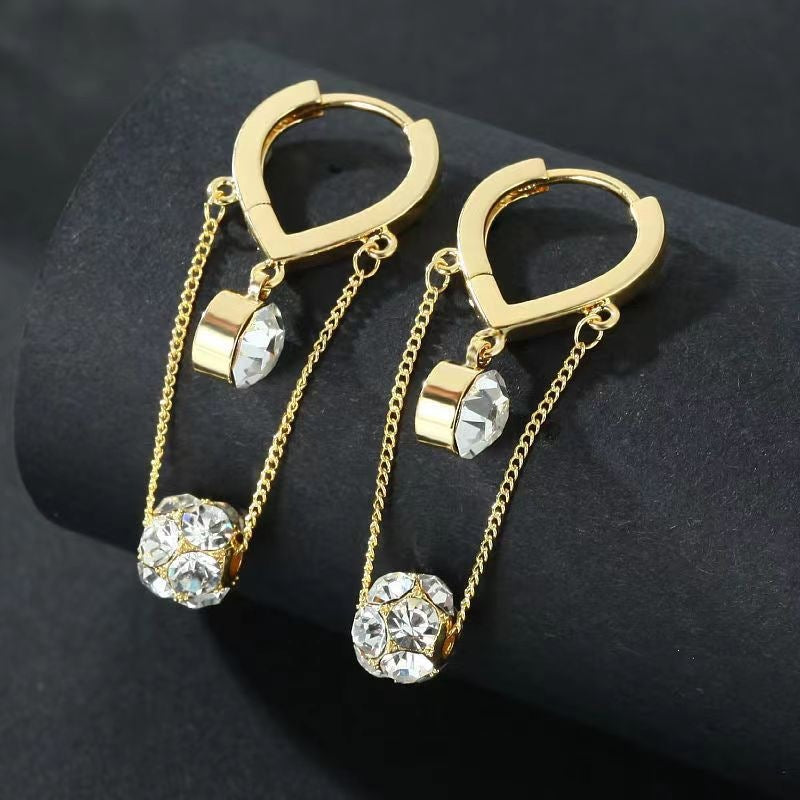 Heart Shape Hoop Drop Earrings Pure Silver Ear Pin Diamond Tassel Chain Dangle Earrings For Women