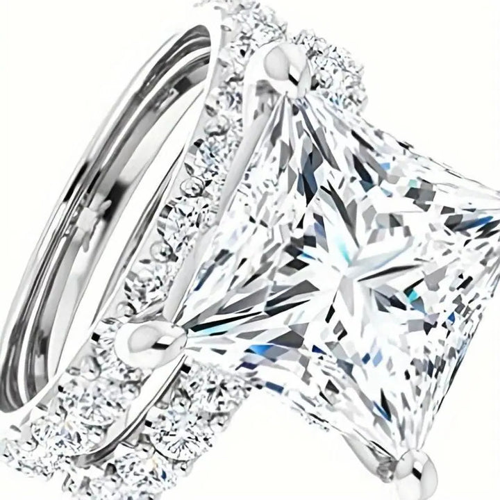 Princess Cut Diamond Bridal Ring Set Two Piece Wedding Engagement Stackable Band