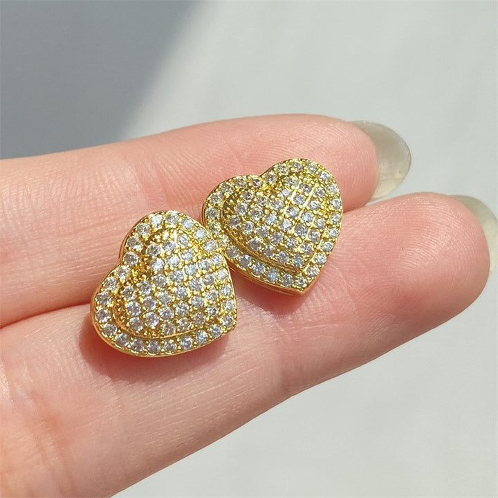 Women Heart Shape Stud Earrings Pave Diamond Statement Earrings Dainty Chic Wedding Bridal Party Romantic Fashion Jewelry Gift