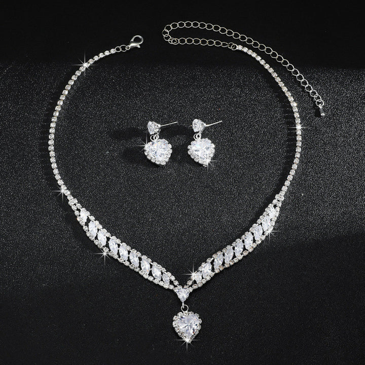 Heart Diamond Necklace Earring Jewelry Set Elegant V Shape Women Formal Jewelry Set