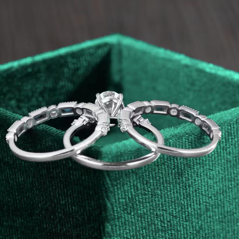 Oval Cut Diamond Turquoise Bridal Ring Set For Women Engagement Wedding Stackable Promise Jewelry