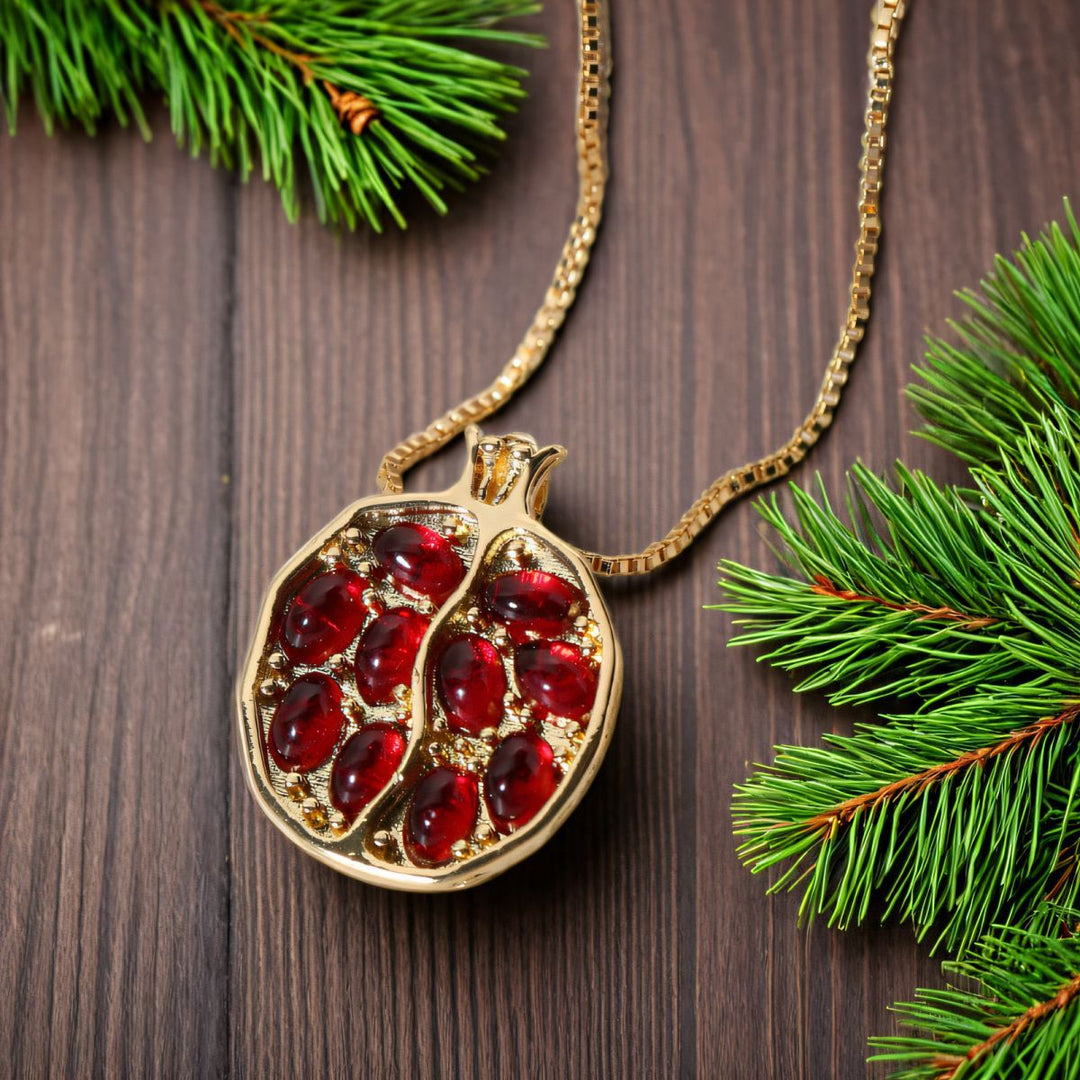 Pomegranate‑Shaped Red Gem Hook‑Earring & Pendant Set Retro Themed Women’s Jewelry