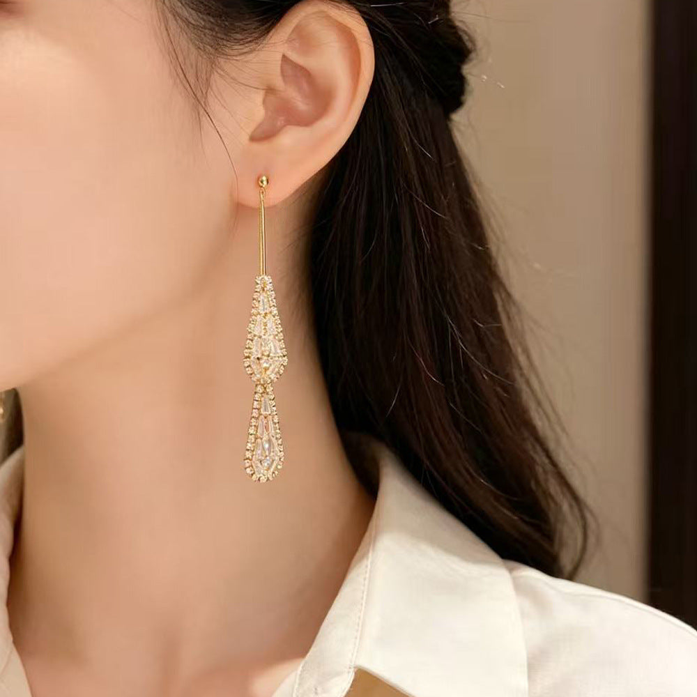 Long Tassel Teardrop Diamond Drop Earrings For Women Wedding Bridal Evening Party Statement Jewelry