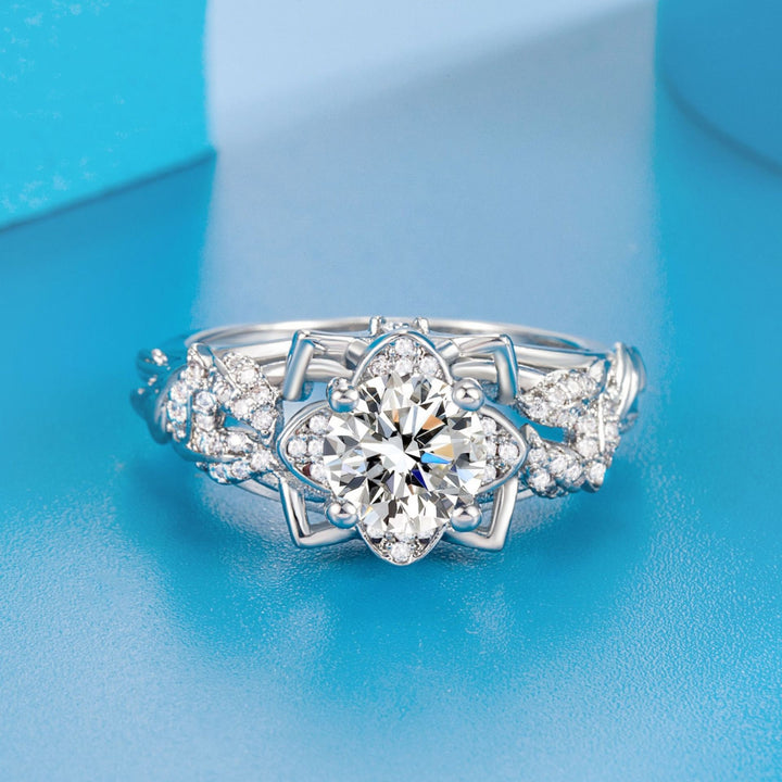 Vine‑Leaf Wrapped Diamond Women Ring, Vintage Openwork Carved Engagement Band