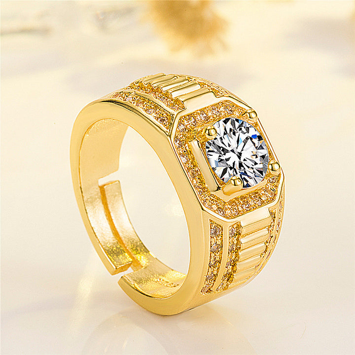 Luxury Wide Square Halo Center Stone Mens Diamond Band