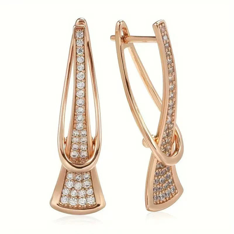 Twisted Interwoven Full‑Paved Long Hoop Earrings Minimal Geometric Line Diamond Earrings