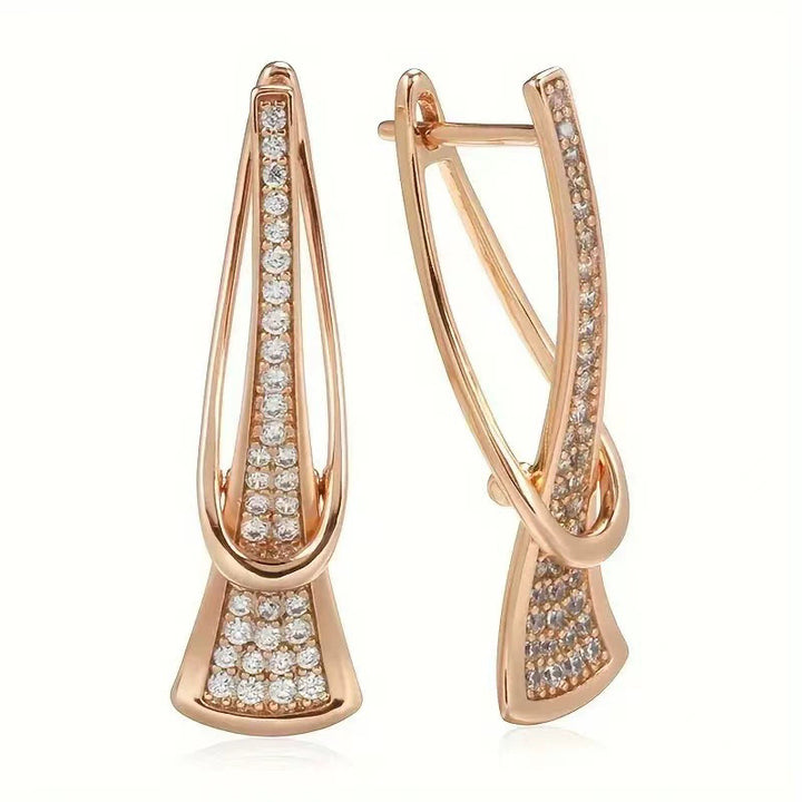 Twisted Interwoven Full‑Paved Long Hoop Earrings Minimal Geometric Line Diamond Earrings