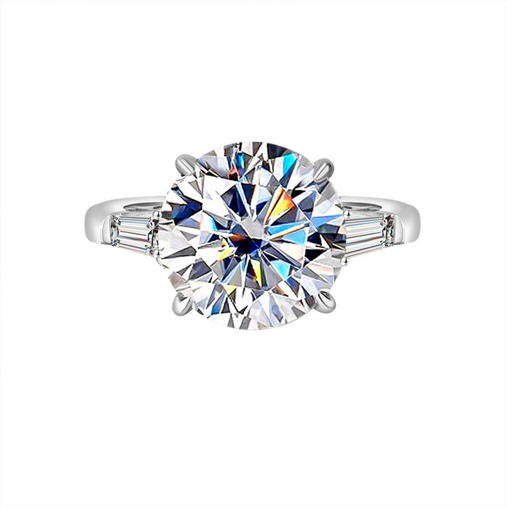 Round Diamond With Side Baguette Diamonds Adjustable Engagement Ring