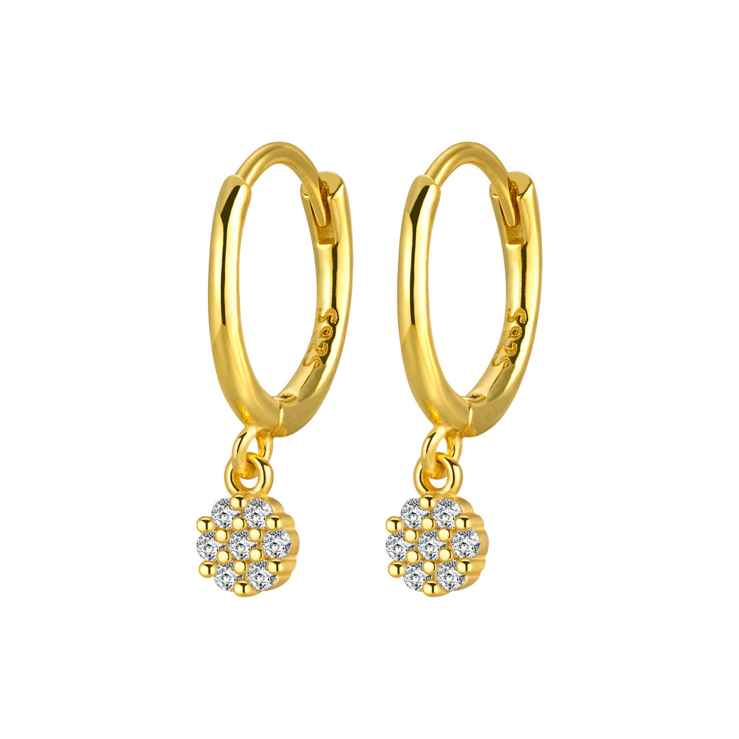 Flower Cluster Diamond Drop Huggie Earrings Dainty Dangling Hoop Earrings Minimalist Elegant Stackable Statement Ear Jewelry Trendy Gift For Women