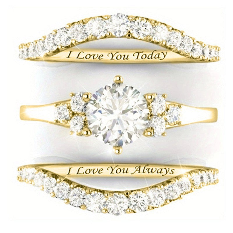 Engraved Diamond Bridal Ring Set 3 Pcs Stackable Wedding Engagement Rings For Women