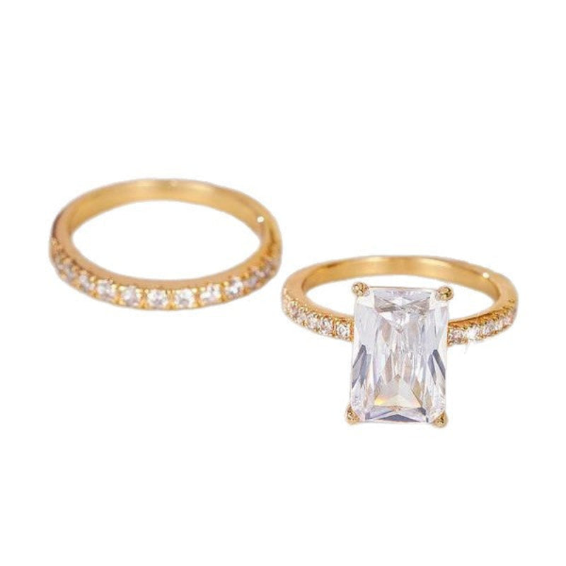 Emerald Cut Diamond Ring Set Women Stackable Matching Band Engagement Wedding Statement Rings
