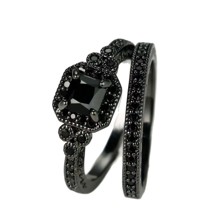 Vintage Milgrain Square‑Cut Diamond Two‑Piece Stackable Ring Set Multi‑Tone Women’s Bands