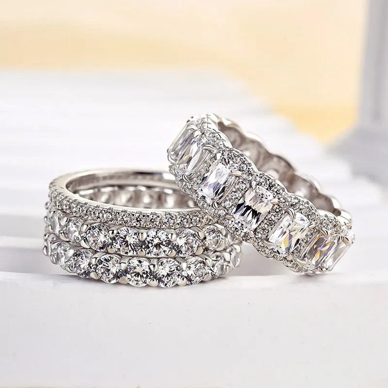 Stackable Full Eternity Band Jewelry Ring Multi Layer Sparkling Diamond Statement Wedding Stack Ring