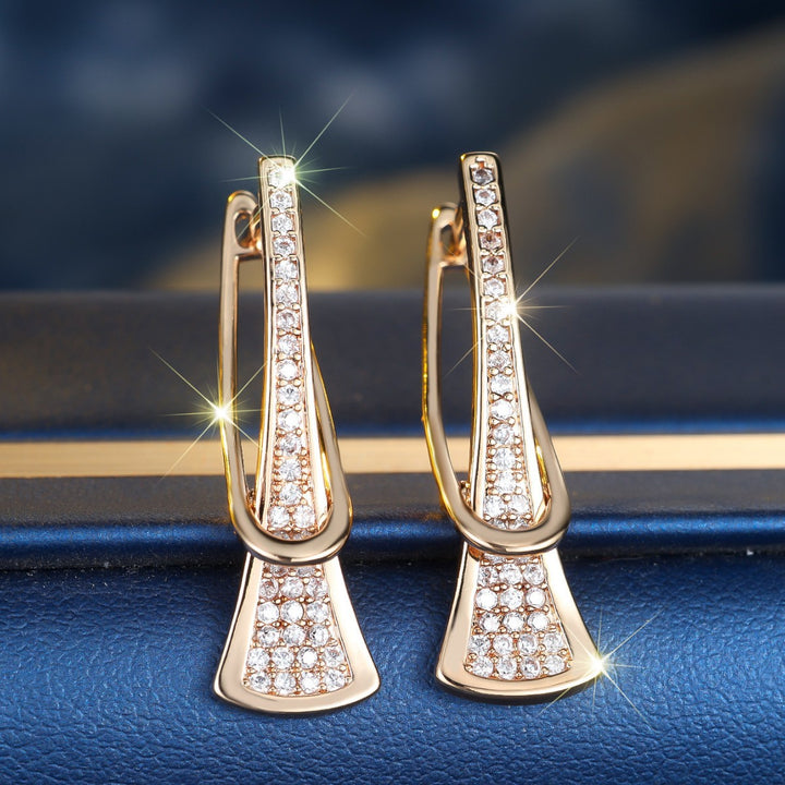 Twisted Interwoven Full‑Paved Long Hoop Earrings Minimal Geometric Line Diamond Earrings