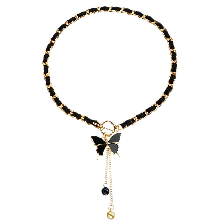 Black Butterfly Tassel Choker Necklace Beaded Pendant Necklace For Women Trendy Daily Party Jewelry