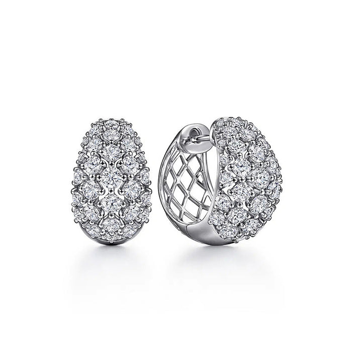Oval Full‑Pave Diamond Hollow Huggie Earrings Luxury Glam Diamond Women’s Ear Jewelry