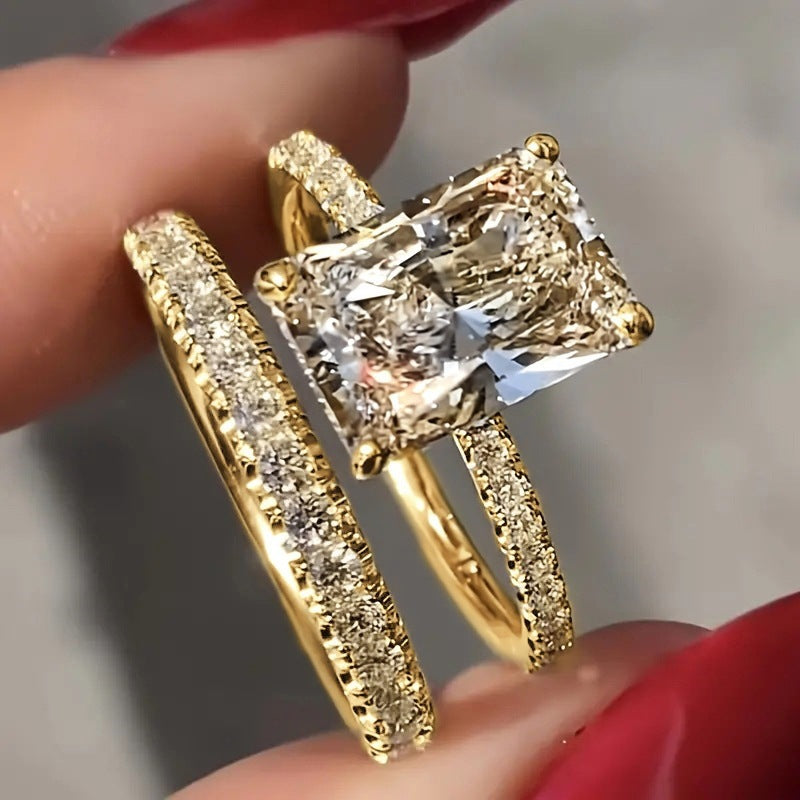 Emerald Cut Diamond Ring Set Women Stackable Matching Band Engagement Wedding Statement Rings