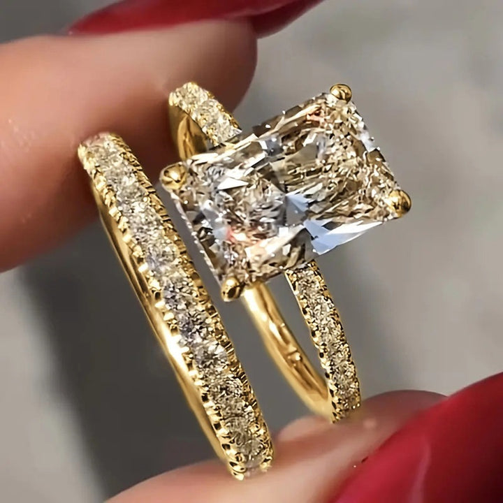 Emerald Cut Diamond Ring Set Women Stackable Matching Band Engagement Wedding Statement Rings