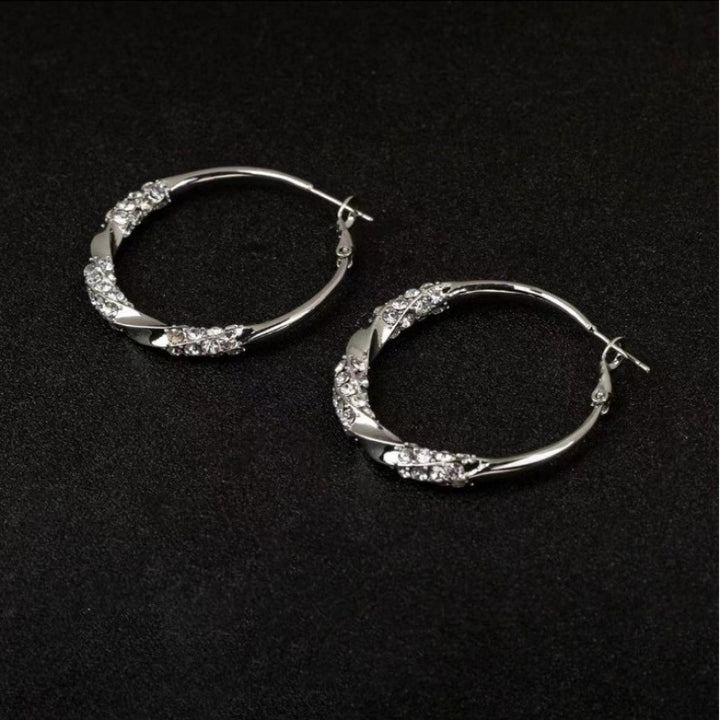 Silver Diamond Hoop Earrings Women Twisted Big Circle Sparkling Dazzling Jewelry Gift