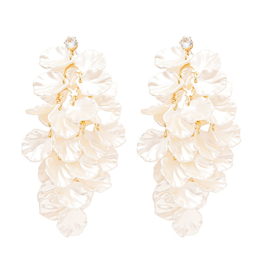 Shell Leaf Tassel Drop Earrings Women Pearlescent Layered Petal Vacation Statement Earrings