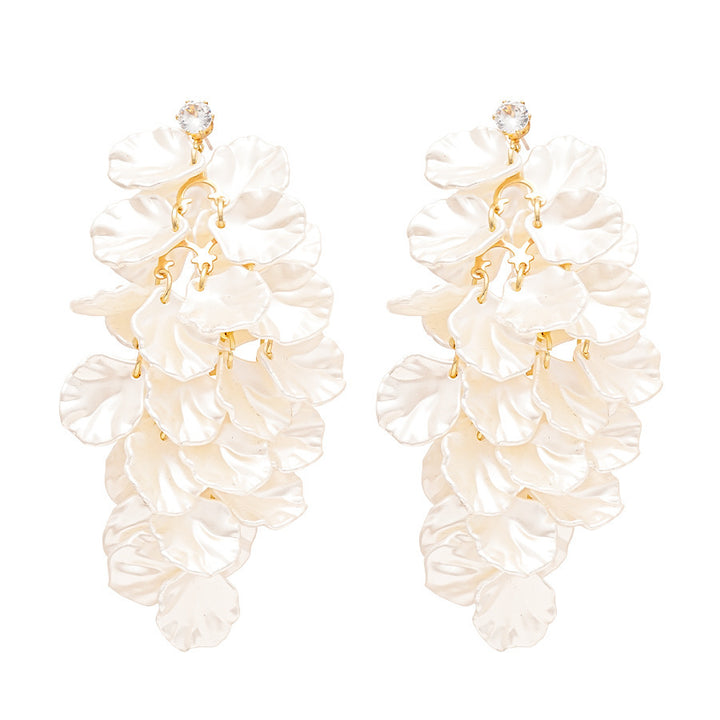 Shell Leaf Tassel Drop Earrings Women Pearlescent Layered Petal Vacation Statement Earrings