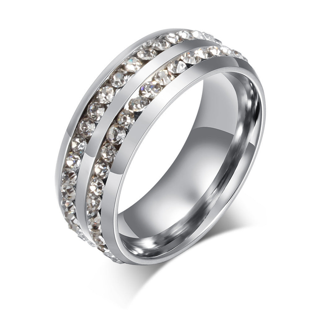 Double‑Row Full‑Paved Wide Band Ring, 3‑Color Option Minimalist Channel‑Set Ring