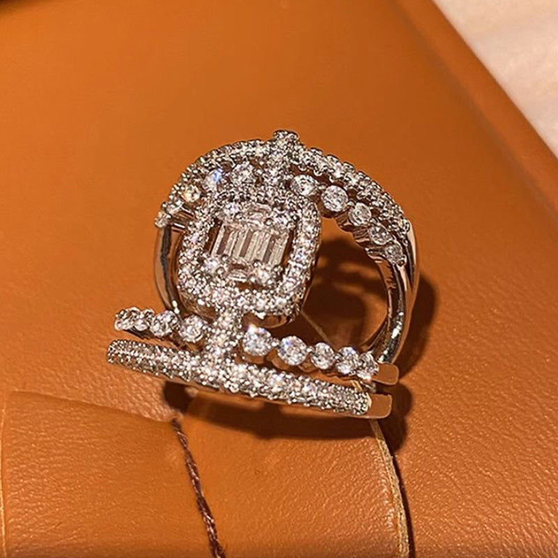 Baguette Cut Diamond Halo Statement Ring Multi Layer Intertwined Band Stackable Ring