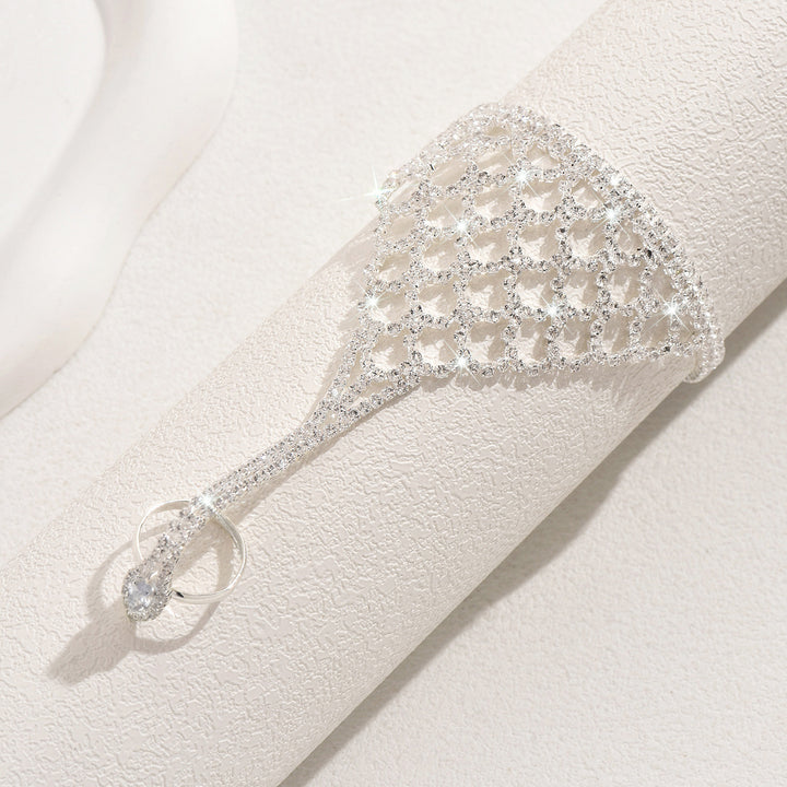 Luxury Mesh Full‑Paved Diamond Hand Chain, Elegant Party Finger‑Connected Bracelet