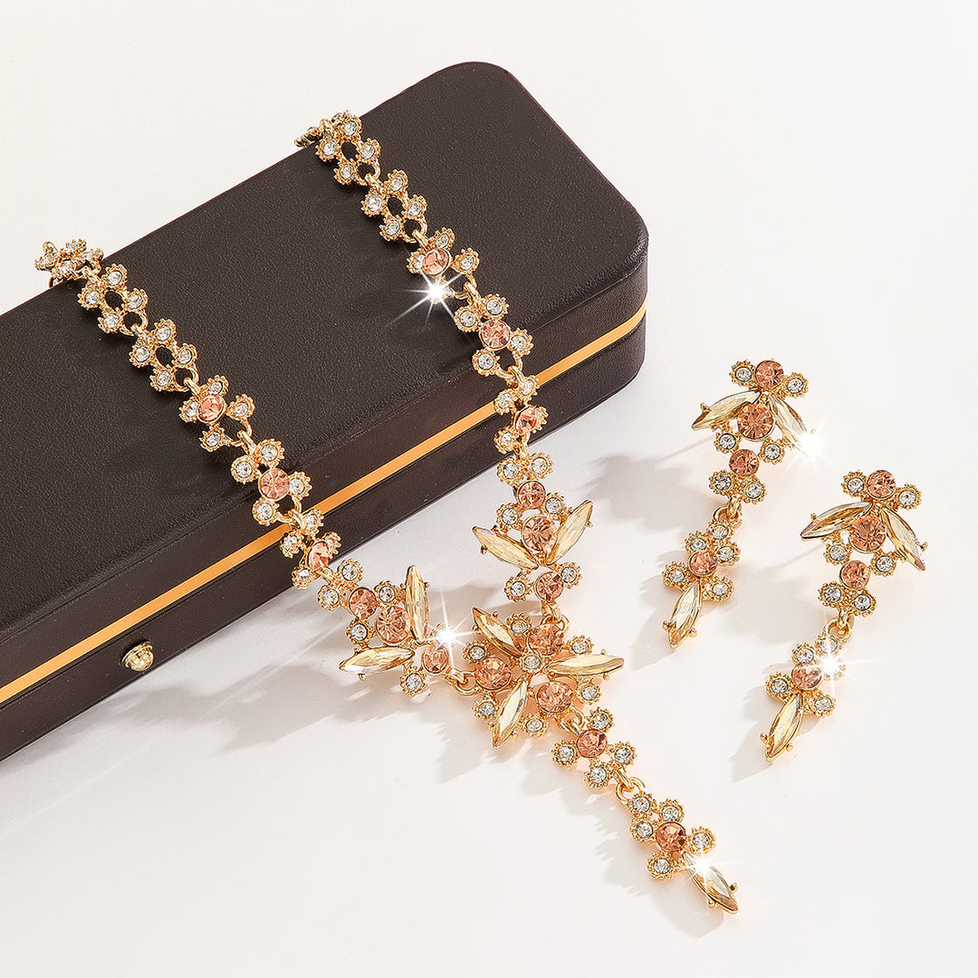 Vintage Floral Jewelry Set Statement Necklace And Drop Earrings For Women Wedding Banquet Evening Jewelry