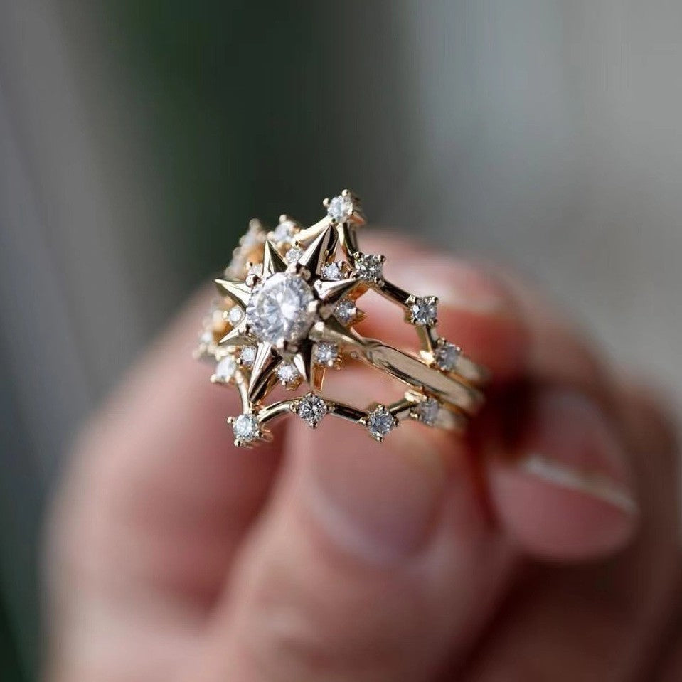 Star Shape Statement Jewelry Ring Elegant Multi Layer Ring For Women Wedding Promise Ring