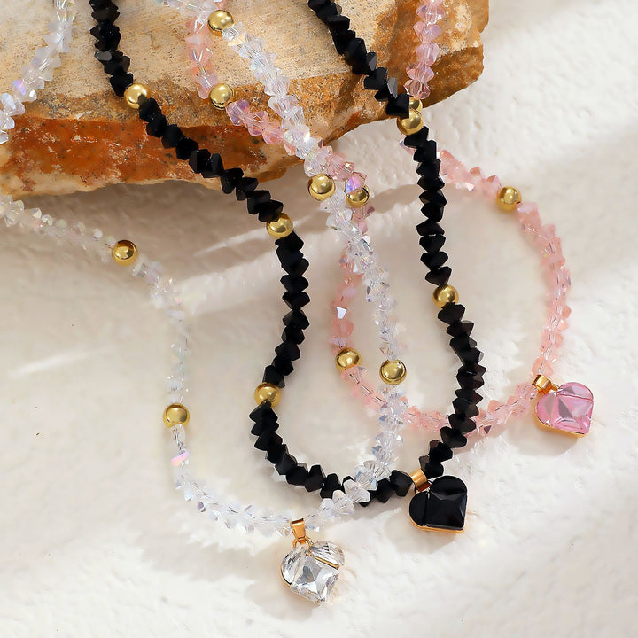 Heart Pendant Beaded Choker Dainty Sparkly Crystal Necklace Romantic Layered Trendy Neck Jewelry Valentine Gift For Women