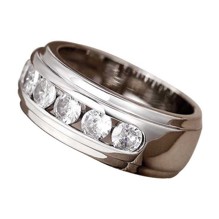 Simple Channel‑Set Half Eternity Diamond Wide Band Mens Ring