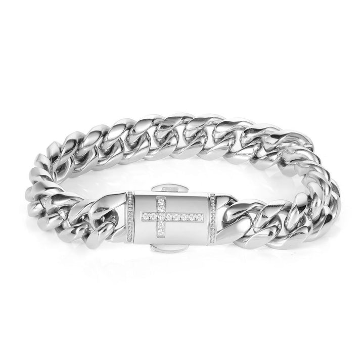 Cross Cuban Link Bracelet Trendy Hip Hop Mens Thick Chain Wrist Jewelry