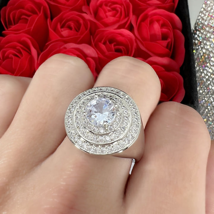 Multi Layer Halo Cluster Diamond Ring Bold Thick Hip Hop Mens Finger Ring
