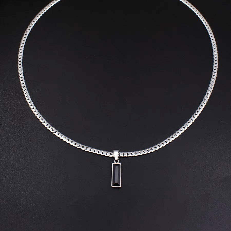 Rectangle Black Diamond Cuban Chain Necklace Minimal Cool Mens Diamond Pendant Choker