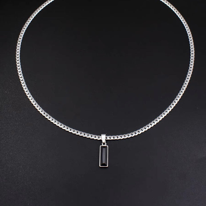 Rectangle Black Diamond Cuban Chain Necklace Minimal Cool Mens Diamond Pendant Choker