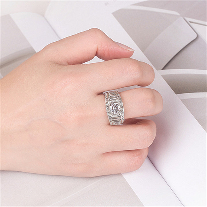 Luxury Wide Square Halo Center Stone Mens Diamond Band
