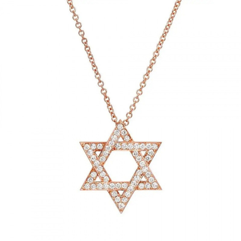 Hexagram Full Diamond Necklace, Rose Gold Star of David Luxury Women Choker