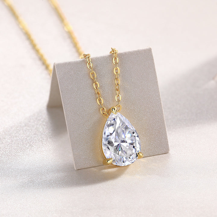 Teardrop Solitaire Prong‑Set Pendant Necklace Minimalist Collarbone Chain