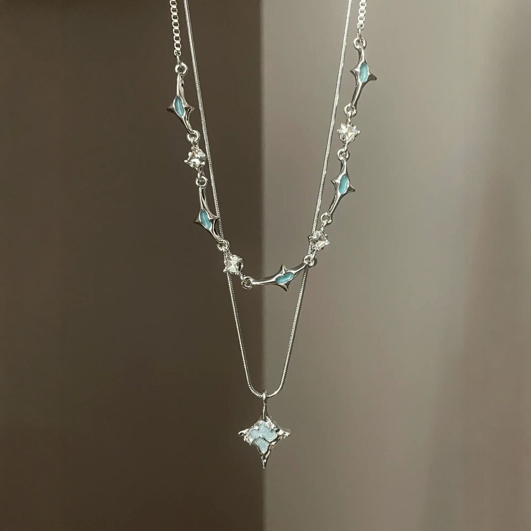 Dual‑Layer Stacked Star‑Motif Cool‑Tone Women’s Choker Necklace