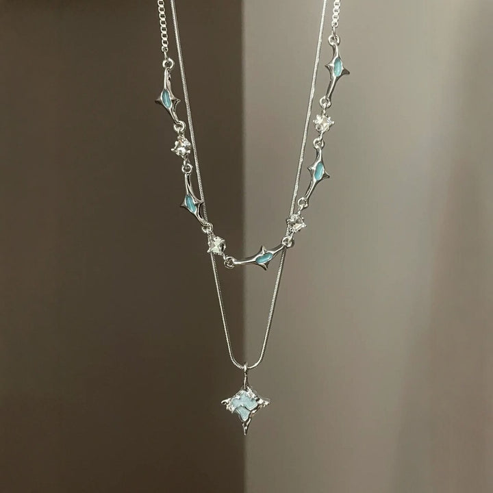 Dual‑Layer Stacked Star‑Motif Cool‑Tone Women’s Choker Necklace