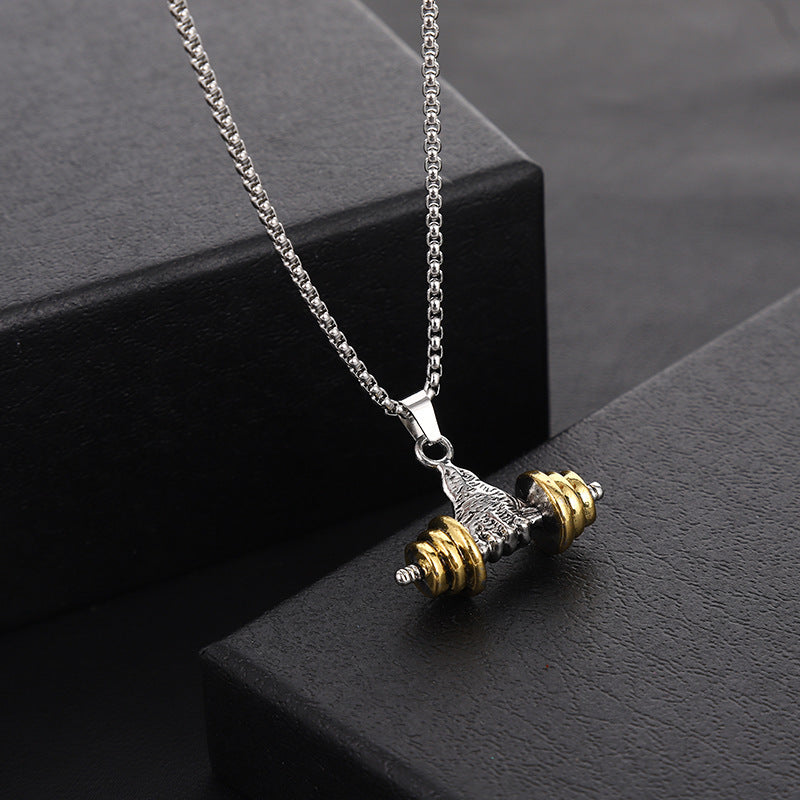 Fitness Dumbbell‑Grip Pendant Necklace Stylish Strength‑Inspired Men’s Titanium Steel Chain