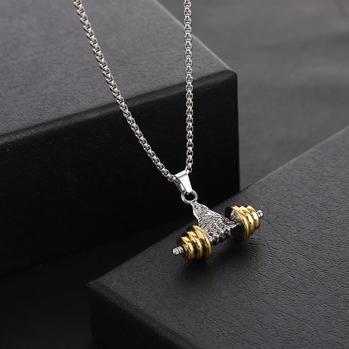 Fitness Dumbbell‑Grip Pendant Necklace Stylish Strength‑Inspired Men’s Titanium Steel Chain