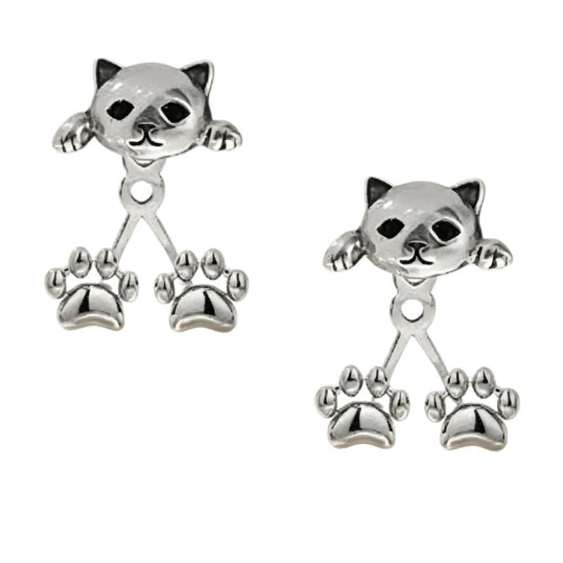 Cute Cat And Paw Front Back Style Fun Earrings
