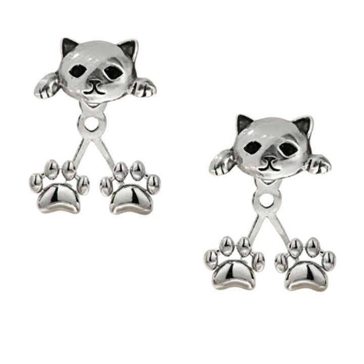 Cute Cat And Paw Front Back Style Fun Earrings