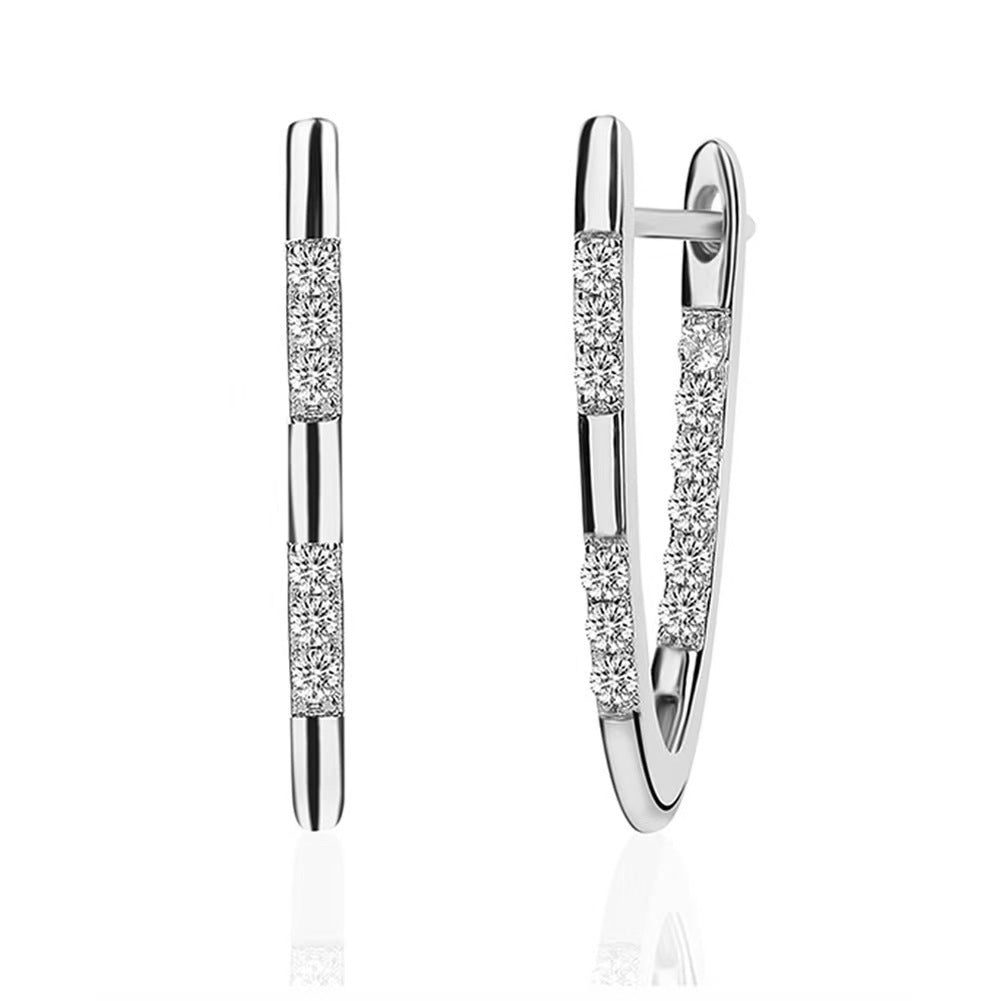 V‑Shape Geometric Paved Diamond Hoop Earrings Minimalist Luxury Long Ear Jewelry