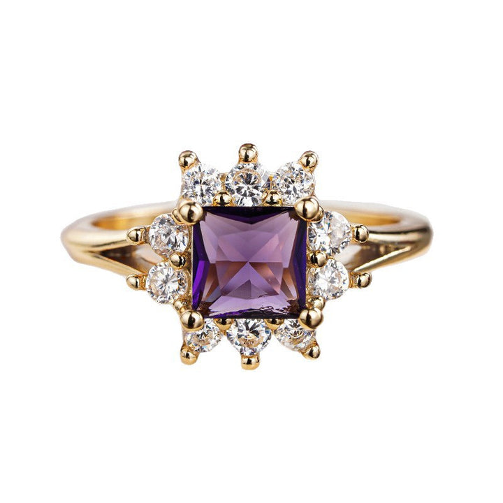 Princess Cut Purple Diamond Halo Ring Women Gold Engagement Cocktail Jewelry Gift