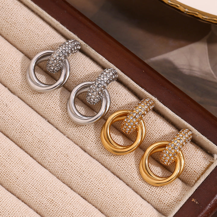 Double Hoop Diamond Earrings Women Twisted Crystal Pave Hinge Hoop Earrings Gold Silver