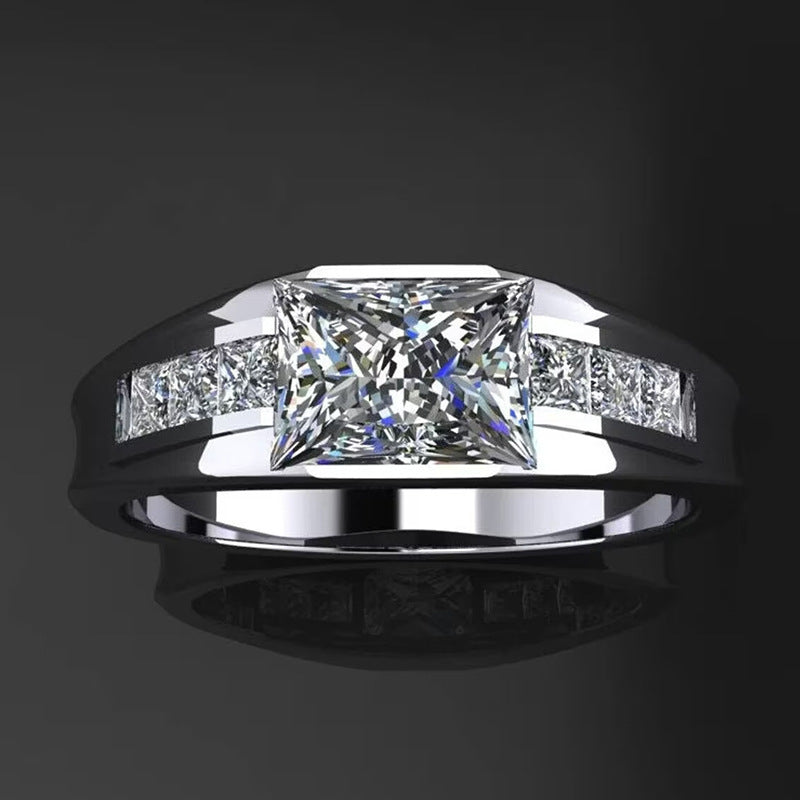 Princess Cut Diamond Ring Wide Band Statement Ring Engagement Promise Wedding Band Unisex Classic Luxury Jewelry
